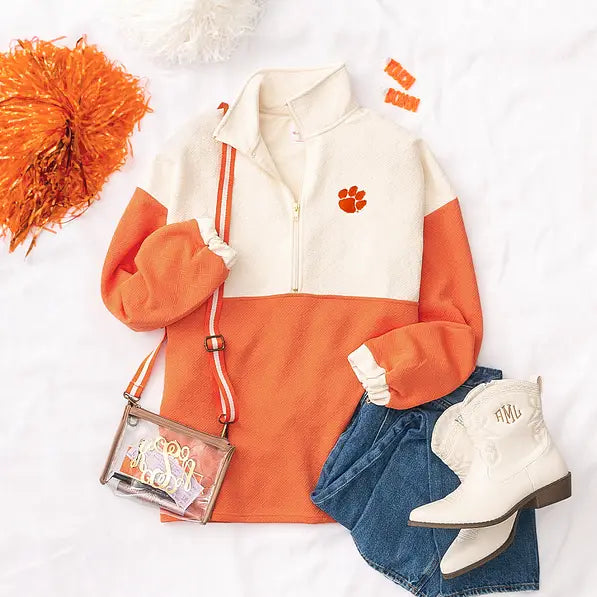 Clemson Tigers Quilted Pullover Tunic in Orange