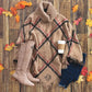 Monogrammed Plaid Cowl Neck Poncho