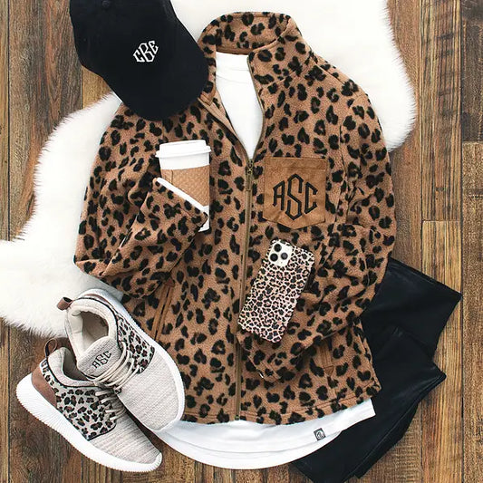 Monogrammed Leopard Fleece Jacket