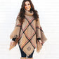 Monogrammed Plaid Cowl Neck Poncho