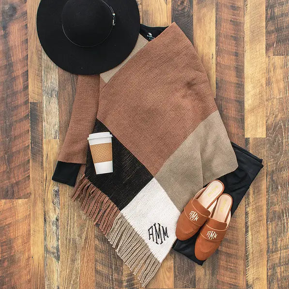 Monogrammed Colorblock Poncho