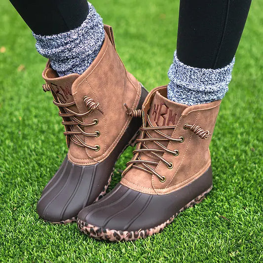 Monogrammed Leopard Sole Duck Boots