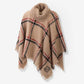 Monogrammed Plaid Cowl Neck Poncho