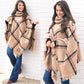 Monogrammed Plaid Cowl Neck Poncho