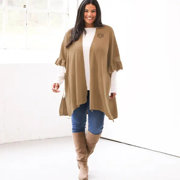 Monogrammed Poncho Cardigan