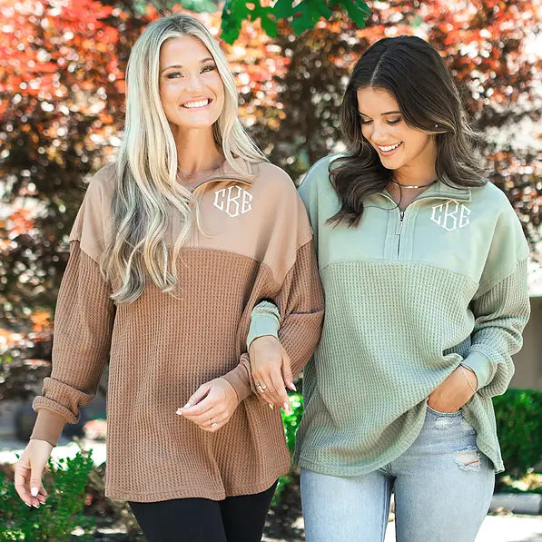 Monogrammed Waffle Knit Pullover