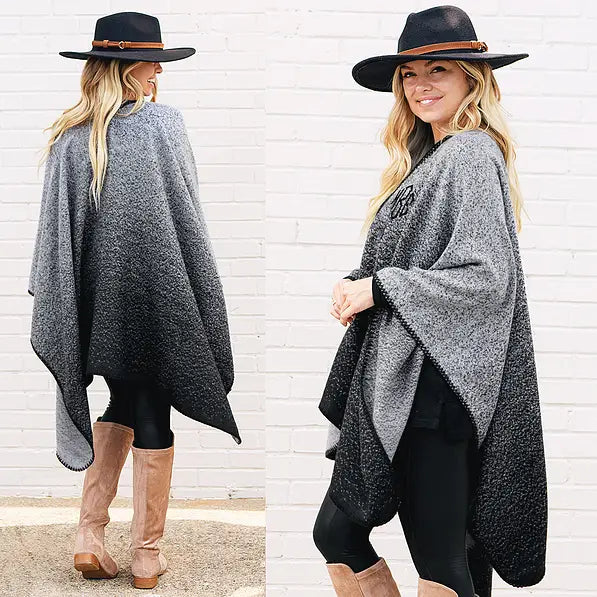 Monogrammed Ombre Poncho