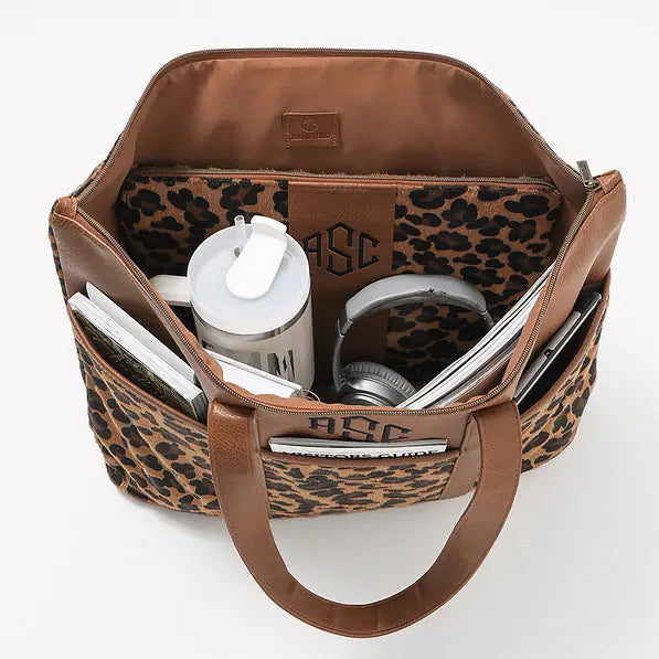 Monogrammed Leopard Pocket Tote