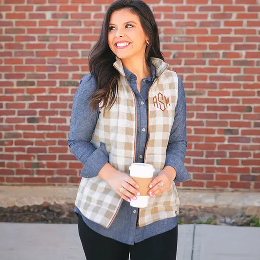 Monogrammed Buffalo Plaid Fleece Vest