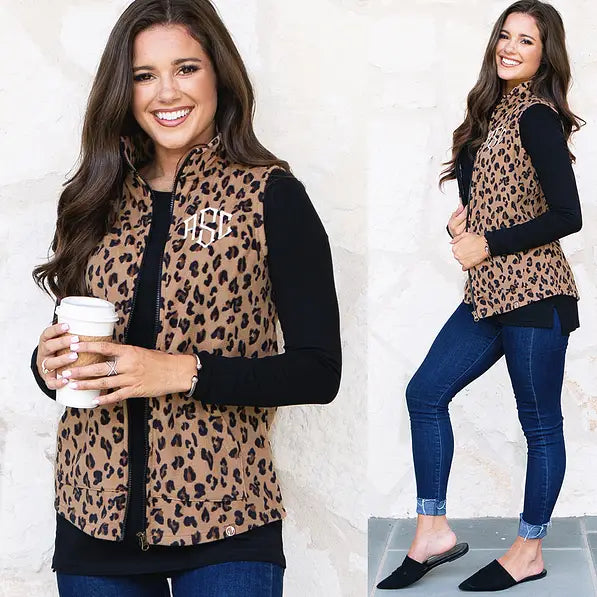 Monogrammed Leopard Fleece Vest