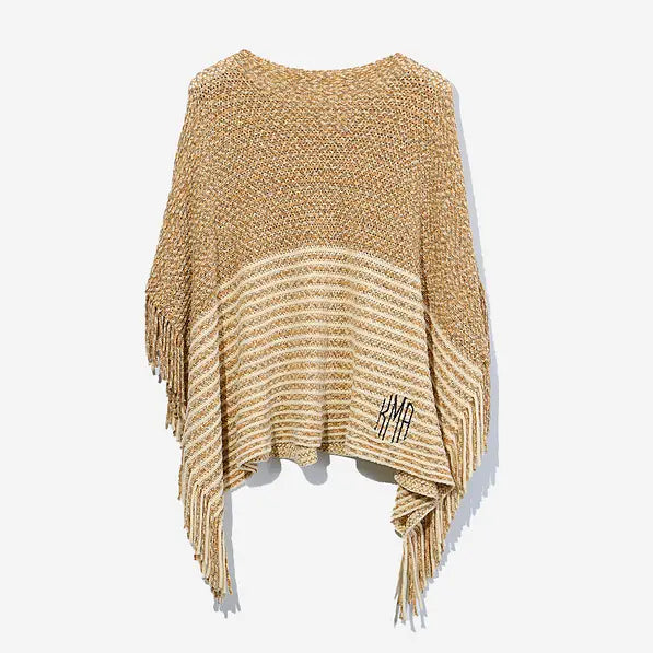 Monogrammed Striped Chenille Poncho