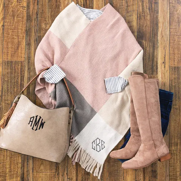 Monogrammed Colorblock Poncho