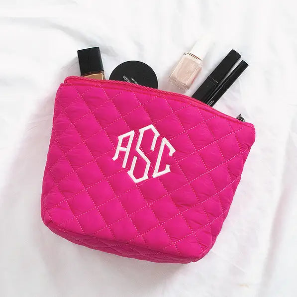 Monogrammed Diamond Quilted Cosmetic Case