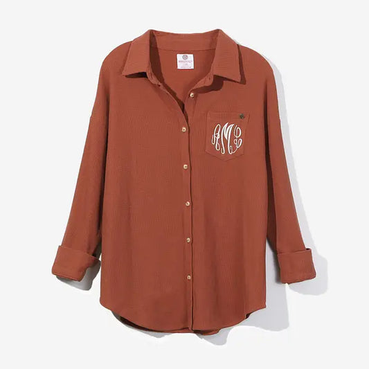 Monogrammed Waffle Button Down Shirt