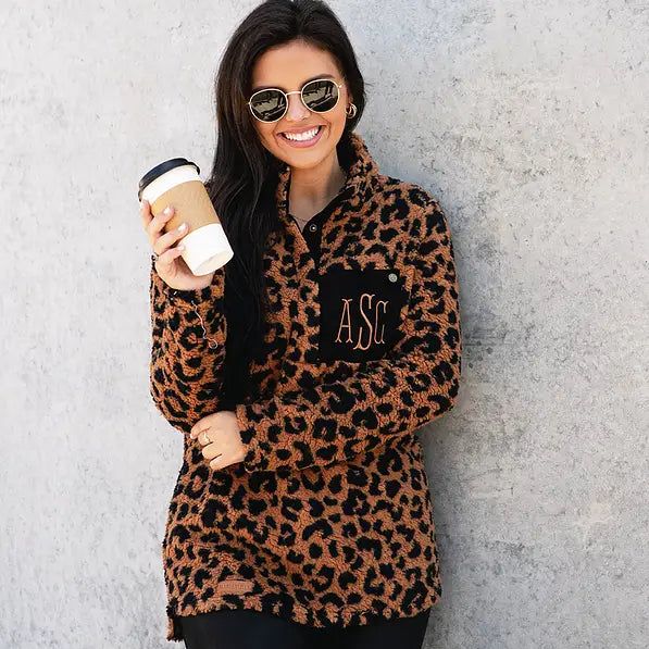 Monogrammed Leopard Sherpa Pullover