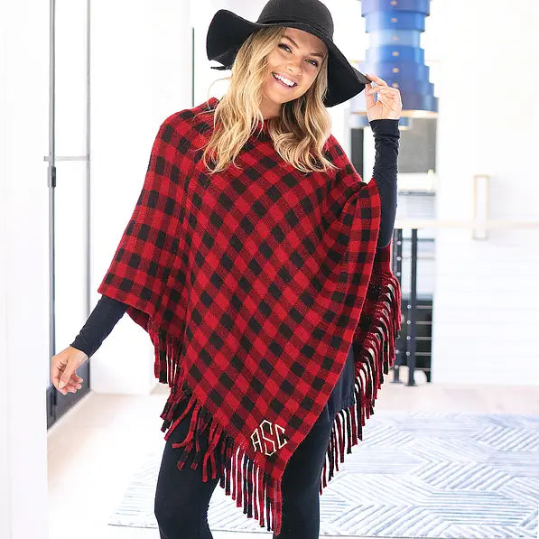 Monogrammed Buffalo Plaid Poncho