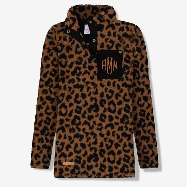 Monogrammed Leopard Sherpa Pullover