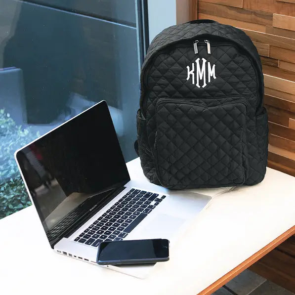 Monogrammed Quilted Laptop Backpack