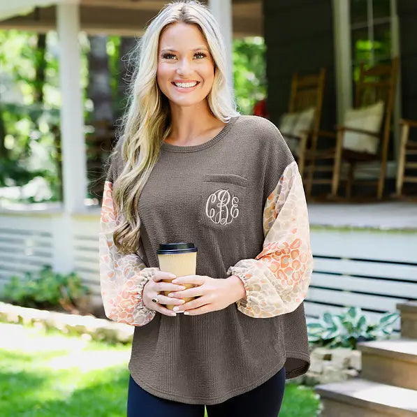 Monogrammed Puff Sleeve Top