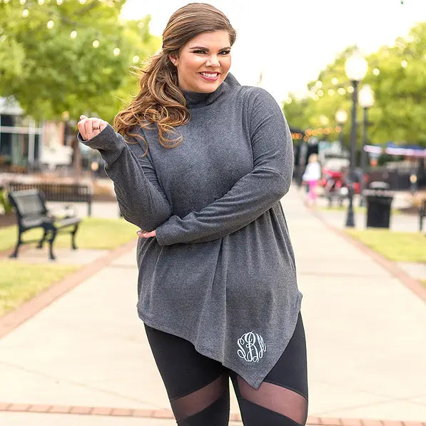 Monogrammed Asymmetrical Turtleneck Tunic