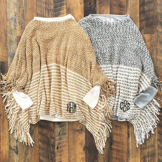 Monogrammed Striped Chenille Poncho