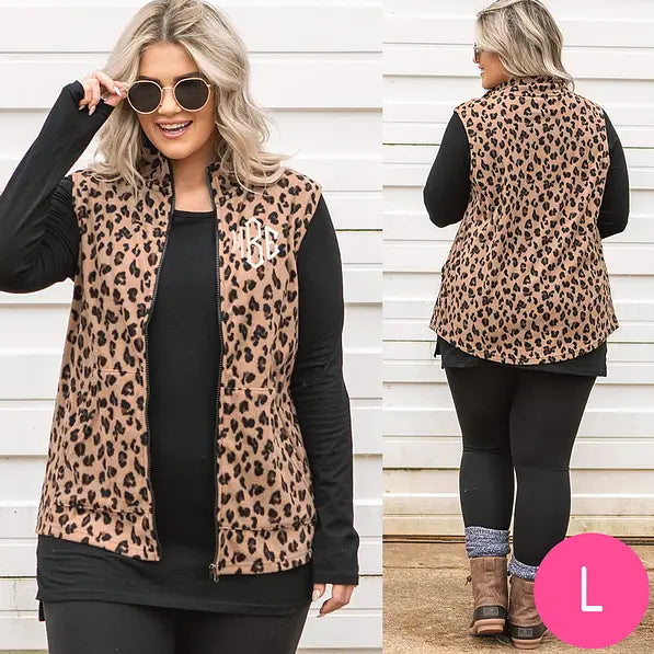 Monogrammed Leopard Fleece Vest