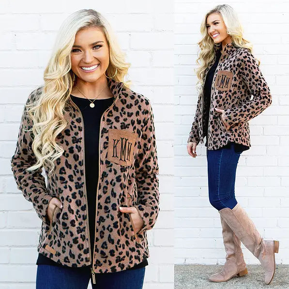 Monogrammed Leopard Fleece Jacket