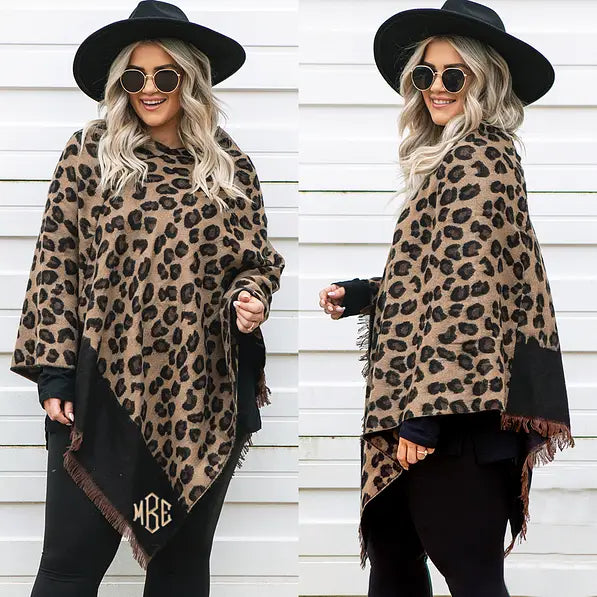 Monogrammed Leopard Poncho