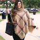 Monogrammed Plaid Cowl Neck Poncho