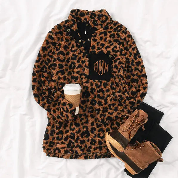 Monogrammed Leopard Sherpa Pullover