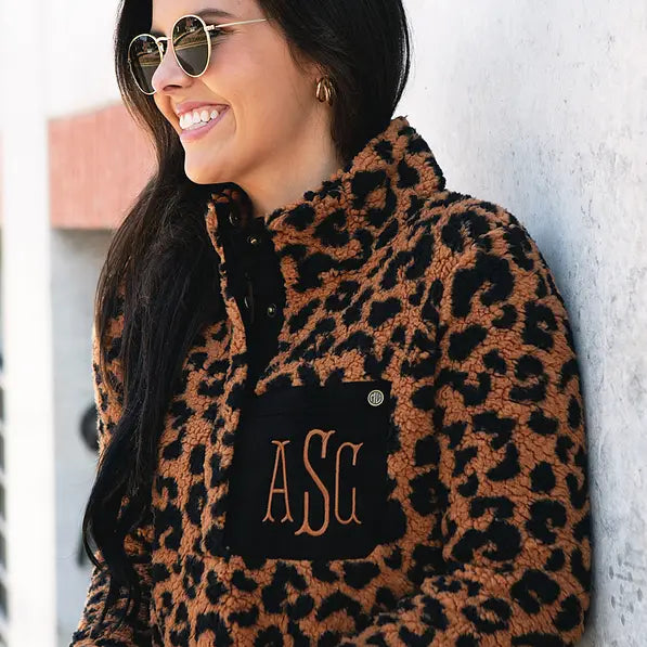 Monogrammed Leopard Sherpa Pullover