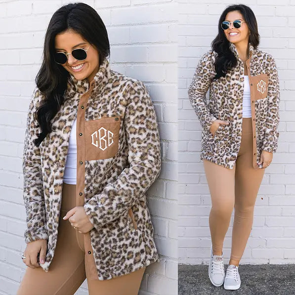 Monogrammed Leopard Sherpa Jacket