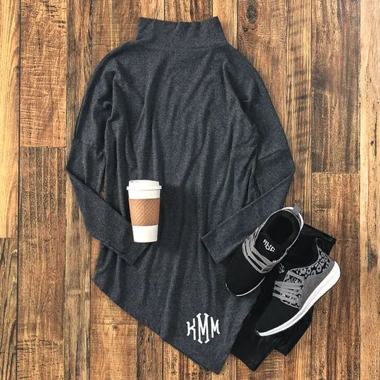 Monogrammed Asymmetrical Turtleneck Tunic