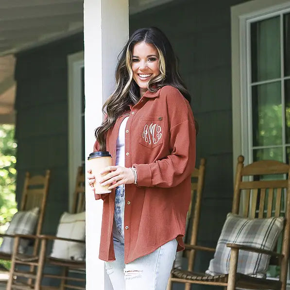 Monogrammed Waffle Button Down Shirt