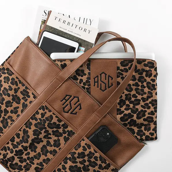 Monogrammed Leopard Pocket Tote