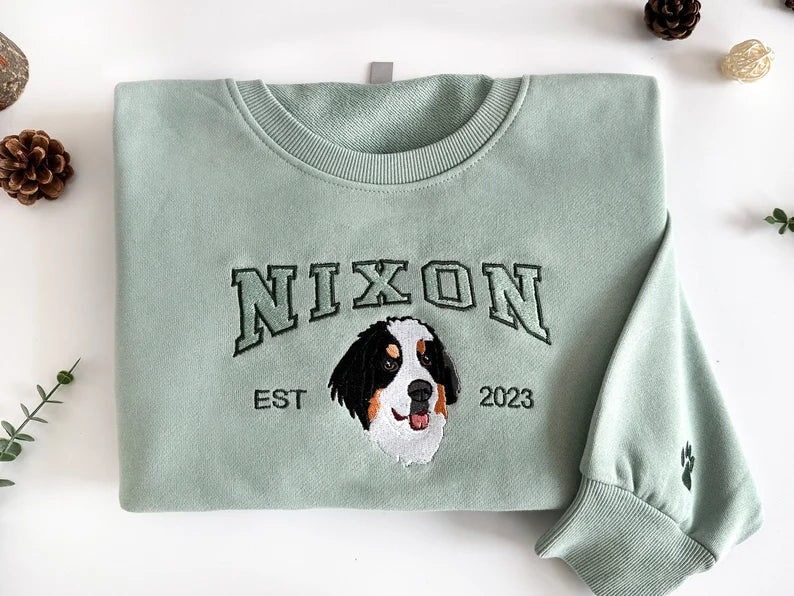 Custom Dog Hoodie Embroidered Dog Name, Personalized Pet Face Sweatshirt from Your Photo, Varsity Sweatshirt, Gifts for Dog Lovers