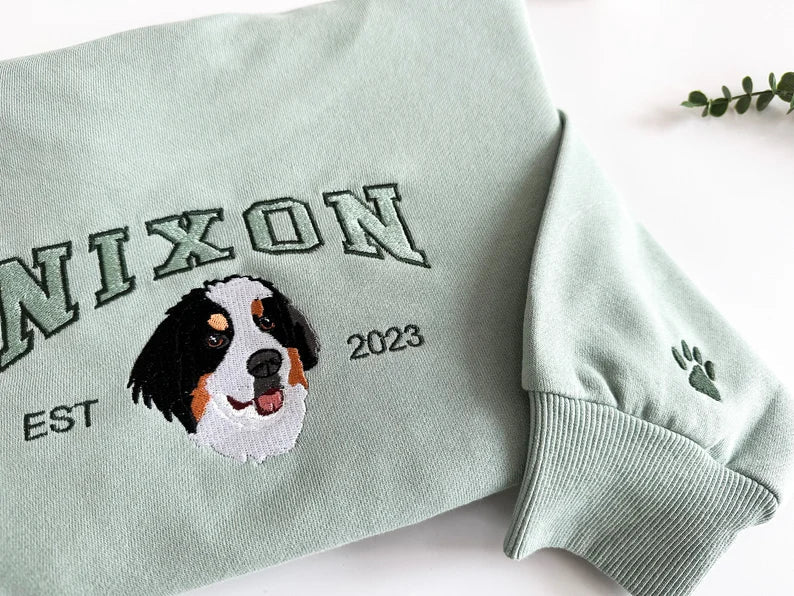 Custom Dog Hoodie Embroidered Dog Name, Personalized Pet Face Sweatshirt from Your Photo, Varsity Sweatshirt, Gifts for Dog Lovers