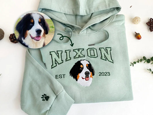 Custom Dog Hoodie Embroidered Dog Name, Personalized Pet Face Sweatshirt from Your Photo, Varsity Sweatshirt, Gifts for Dog Lovers