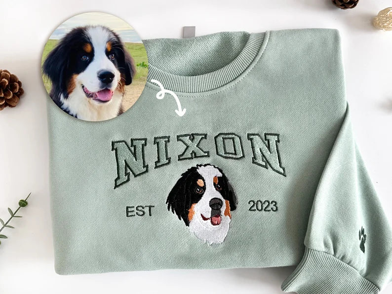 Custom Dog Hoodie Embroidered Dog Name, Personalized Pet Face Sweatshirt from Your Photo, Varsity Sweatshirt, Gifts for Dog Lovers