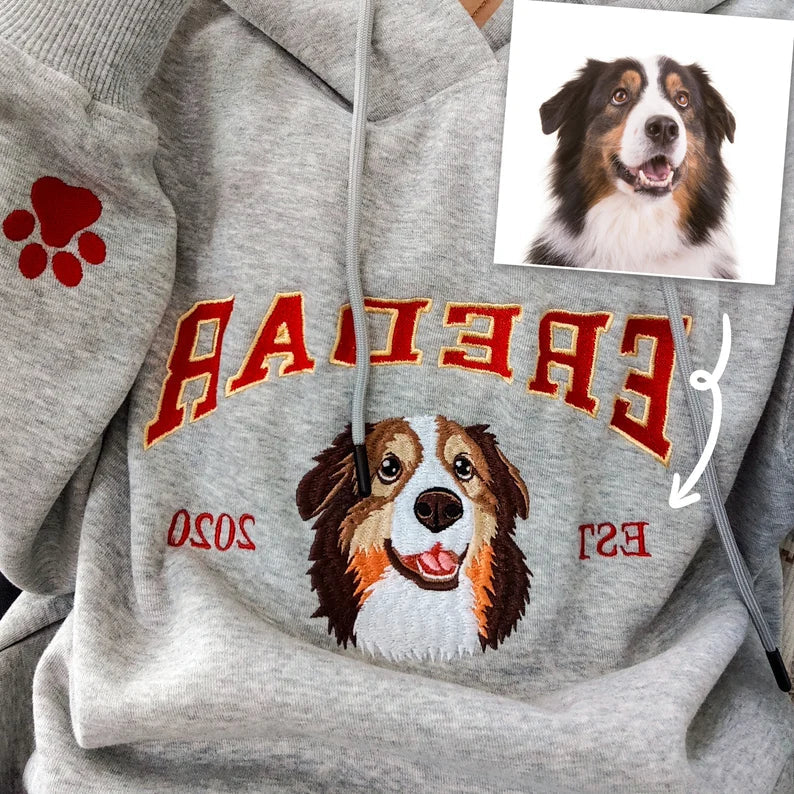 Custom Dog Hoodie Embroidered Dog Name,Personalized Pet Face Sweatshirt from Your Photo, Varsity Style Hoodie,Gifts for Dog Lovers