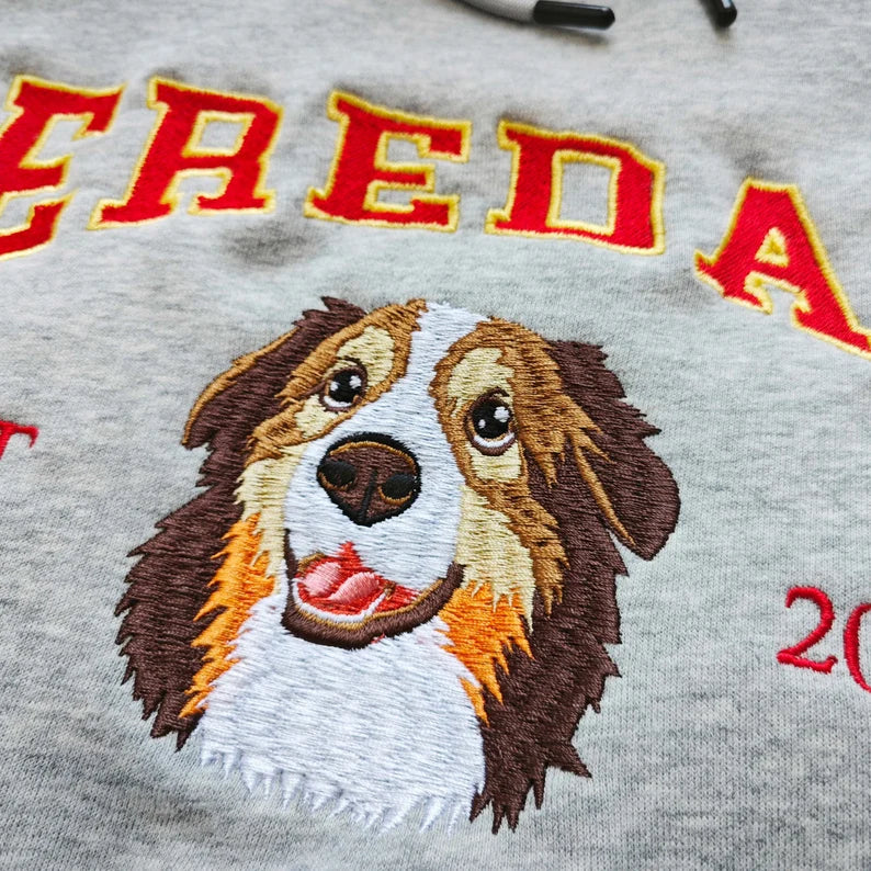 Custom Dog Hoodie Embroidered Dog Name,Personalized Pet Face Sweatshirt from Your Photo, Varsity Style Hoodie,Gifts for Dog Lovers