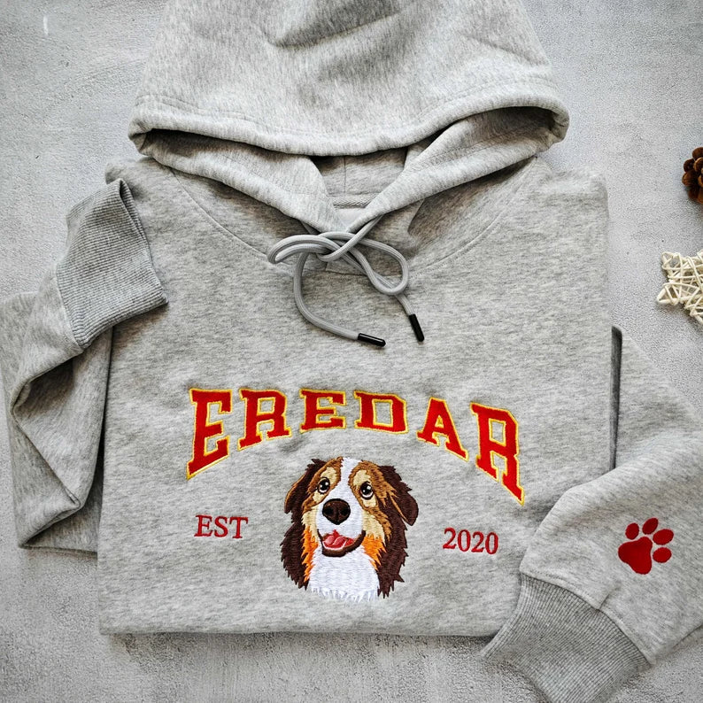 Custom Dog Hoodie Embroidered Dog Name,Personalized Pet Face Sweatshirt from Your Photo, Varsity Style Hoodie,Gifts for Dog Lovers