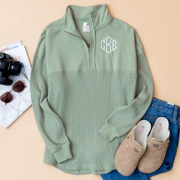 Monogrammed Waffle Knit Pullover