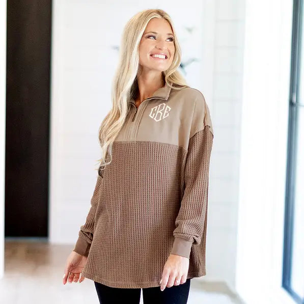 Monogrammed Waffle Knit Pullover