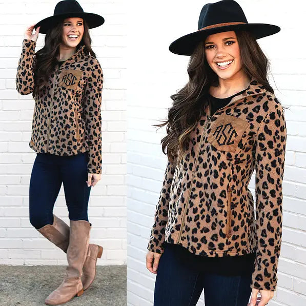 Monogrammed Leopard Fleece Jacket