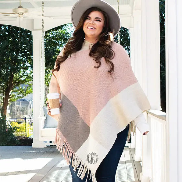 Monogrammed Colorblock Poncho