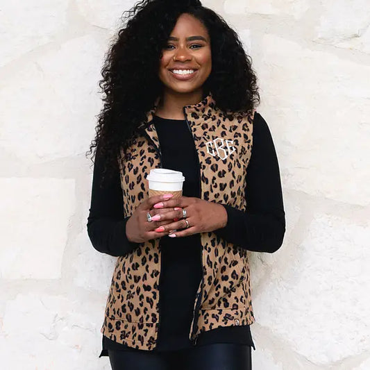 Monogrammed Leopard Fleece Vest