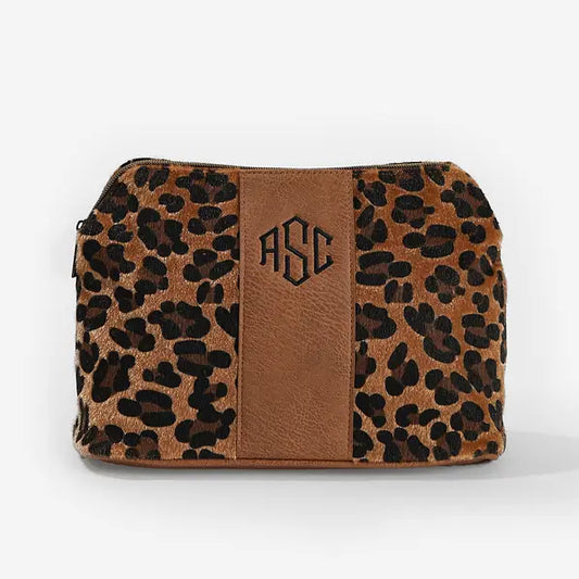 Monogrammed Leopard Cosmetic Case