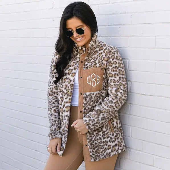 Monogrammed Leopard Sherpa Jacket