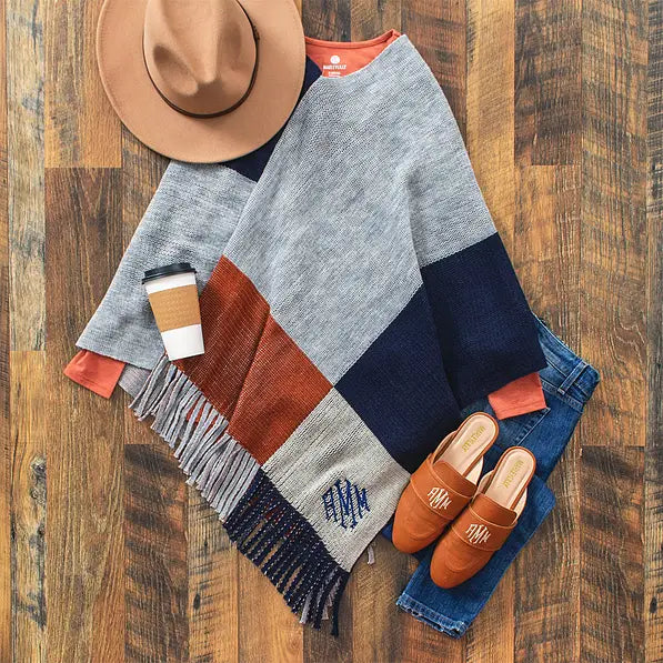 Monogrammed Colorblock Poncho